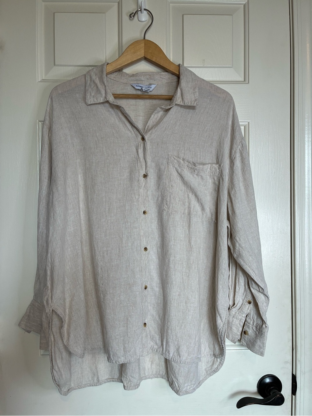Old Navy Light Beige Button-Down Linen-Blend Shirt